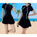 JASGOOD Modest Flared Skirt One-Piece Bathing Suits with Short Sleeves