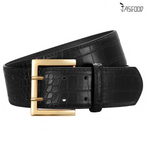 JASGOOD Crocodile Embossed Leather Belt with Classic Pin Buckle